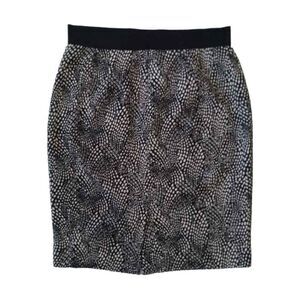 Ann Taylor Black and White Abstract Print Textured Knit Above Knee Pencil Skirt